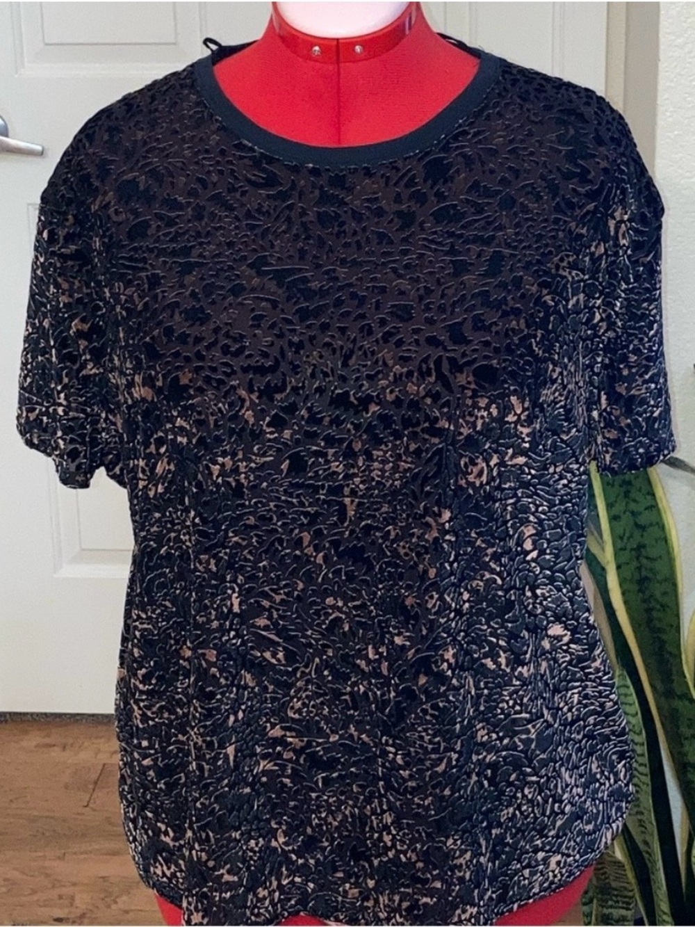 Free People Burn Out Velvet Teddy Tee Oversized Size Small - Picture 3 of 7